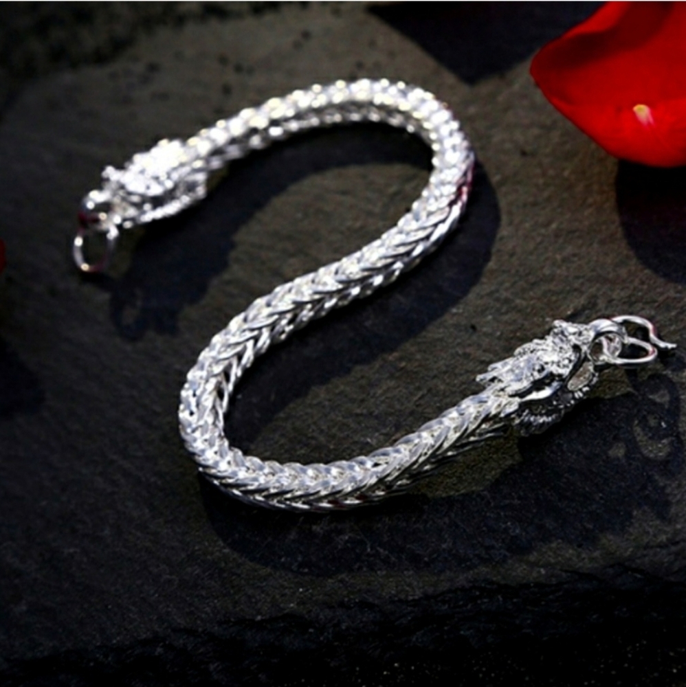 Silver Dragon Bracelet Beautiful Snake Braid Silver Bracelet 8"